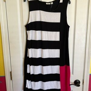 Cato black& white striped sleeveless knee length dress szL